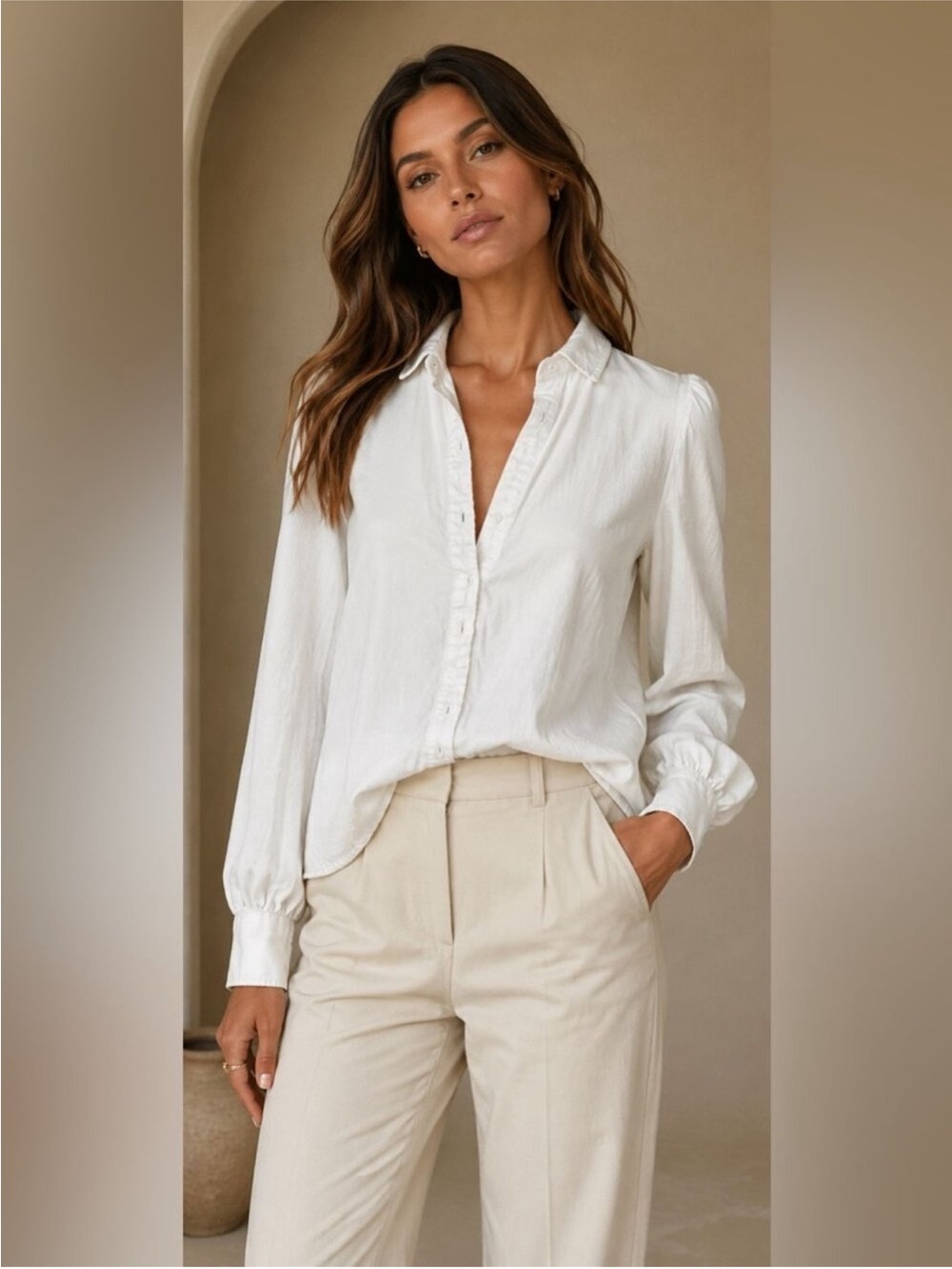 Rails Cream Button-Up Puff Sleeve Blouse